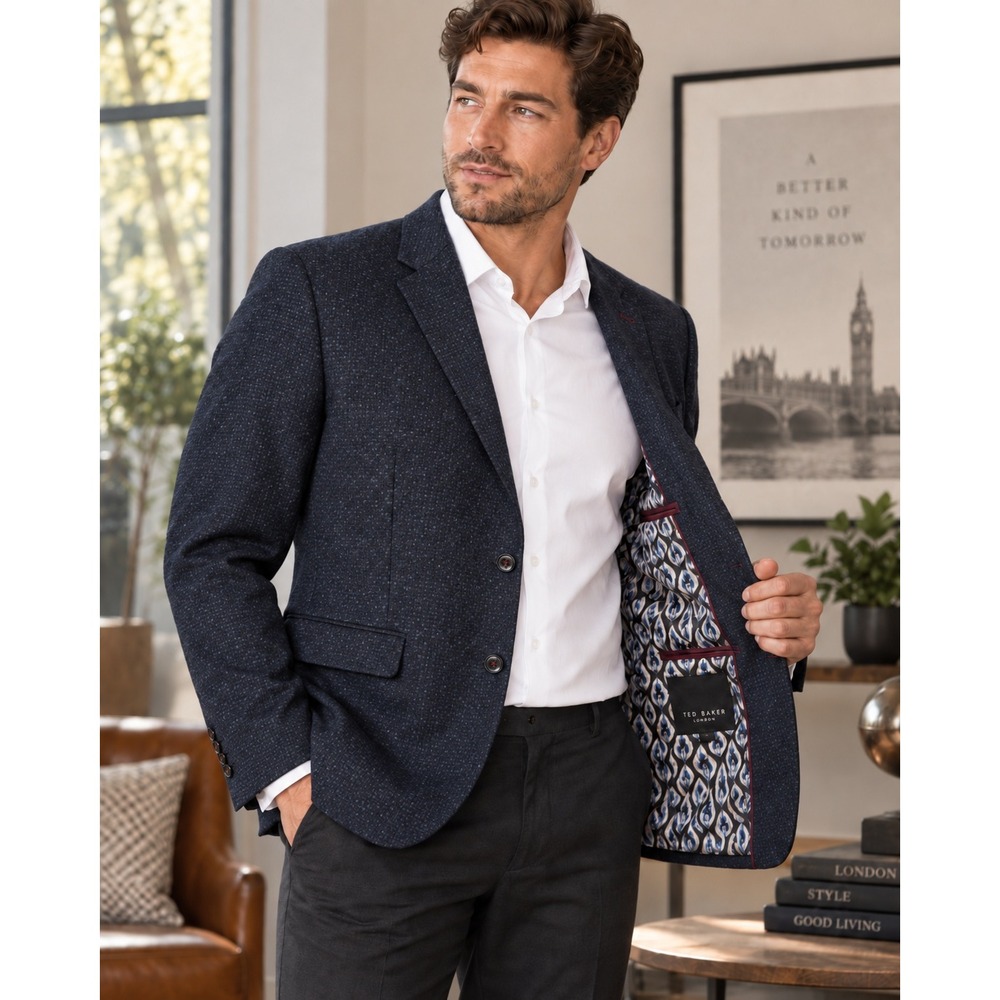 Ted Baker London Cabrini Mens Blazer Size 4 Large Navy Blue Textured Jacket